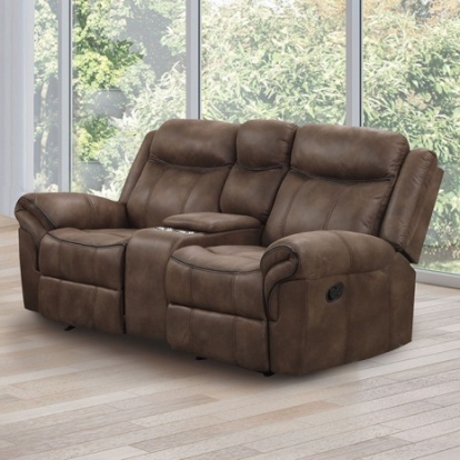 Furniture of America Agata Transitional Leatherette Solid with Wood Brown Glider Recliner Loveseat Model NX6001BR-LV