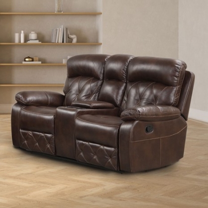 Furniture of America Osias Transitional Leatherette Solid with Wood Brown Manual Loveseat Model NX6004BR-LV