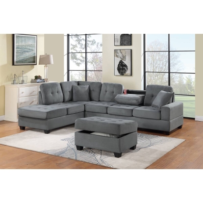 Poundex 3-Piece Sectional Set With Ottoman Model F8435