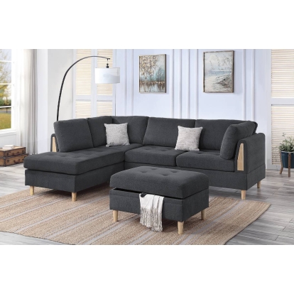 Poundex 3-Piece Sectional Set With Ottoman Model F8852