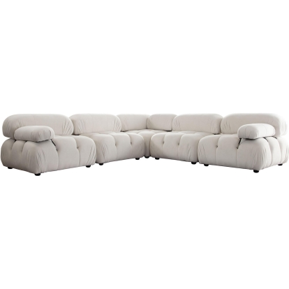 Diamond Sofa PALOMA1LC2AC1SC1RCCM Paloma 5 Piece Modular Corner Sectional Sofa Tufted Light Cream Velvet
