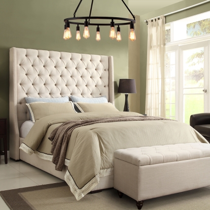 Diamond Sofa PARKAVESDEKBED Park Avenue King Bed Tall Diamond Tufted Headboard Desert Sand Linen