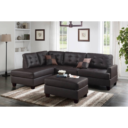 Poundex 3Pc Reversible Sectional Sofa Set With Ottoman Model F6855