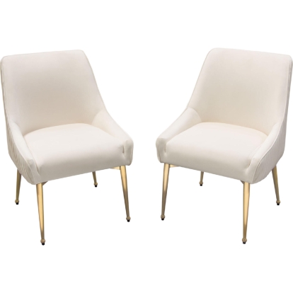 Diamond Sofa QUINNDCCM2PK Quinn Dining Chair Cream Velvet Vertical Outside Pleat & Brushed Gold (Set of 2)