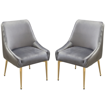 Diamond Sofa QUINNDCGR2PK Quinn Dining Chair Pleated Grey Velvet Brushed Gold (Set of 2)