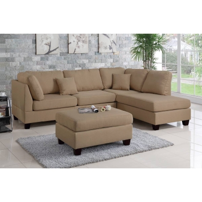 Poundex 3Pc Reversible Sectional Sofa Set With Ottoman Model F7605