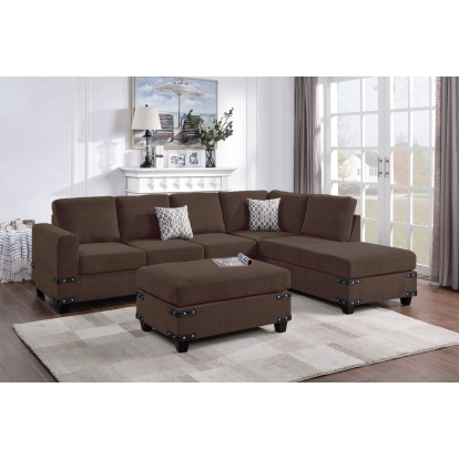 Poundex 3-Piece Sectional Set With Ottoman Model F8806