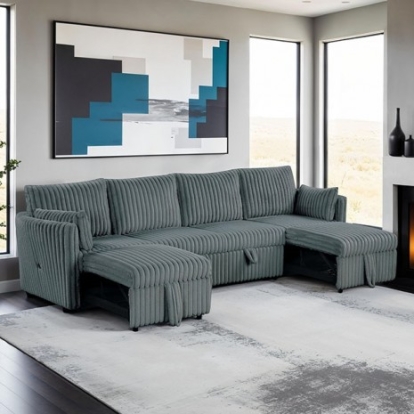 Furniture Of America Denholme Contemporary Engineered Wood, Fabric, Foam, Others Dark Gray U-Sectional W/ Pull Out | SL64002DG-SECT