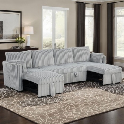 Furniture Of America Denholme Contemporary Engineered Wood, Fabric, Foam, Others Gray U-Sectional W/ Pull Out | SL64002GY-SECT