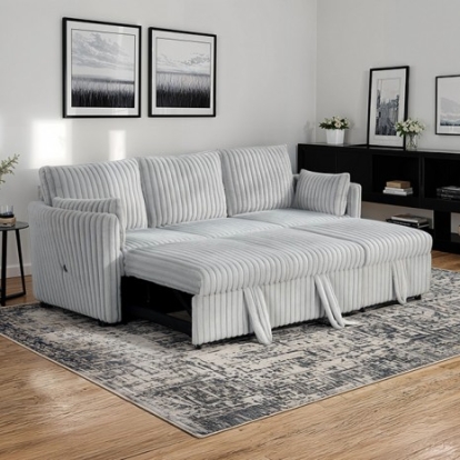 Furniture Of America Denholme Contemporary Engineered Wood, Fabric, Foam, Others Gray Sectional W/ Pull Out | SL64002GY-SF-PK