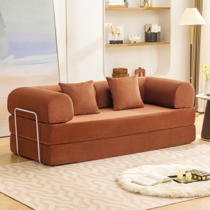 Furniture Of America Perri Contemporary Compressed Foam, Corduroy Rustic Brown 79" Compressed Sofa | SL6907BR