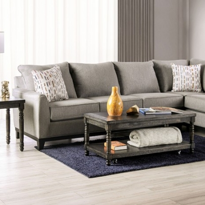 Furniture of America Lantwit Transitional Linen-Like Solid with Wood Light Gray Sectional Model SM1118-SECT