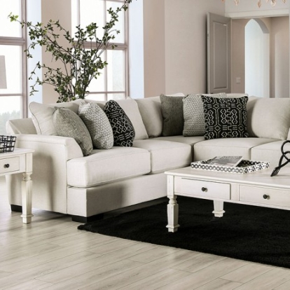 Furniture of America Gunnersbury Transitional Chenille Solid with Wood Beige Sectional Model SM1119-SECT