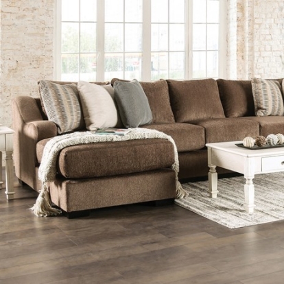 Furniture of America Farringdon Transitional Chenille Foam Solid with Wood Brown Sectional Model SM1122-SECT