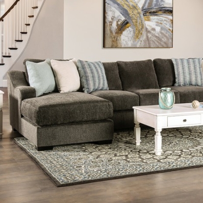 Furniture of America Farringdon Transitional Chenille Foam Solid with Wood Dark Gray Sectional Model SM1123-SECT