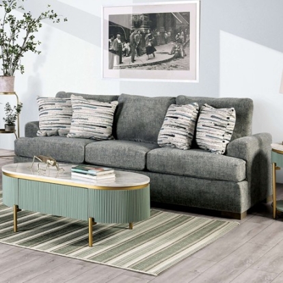 Furniture of America Leytonstone Transitional Fabric Solid with Wood Gray Sofa Model SM1208-SF