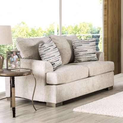 Furniture of America Leytonstone Transitional Fabric Solid with Wood Cream Loveseat Model SM1209-LV