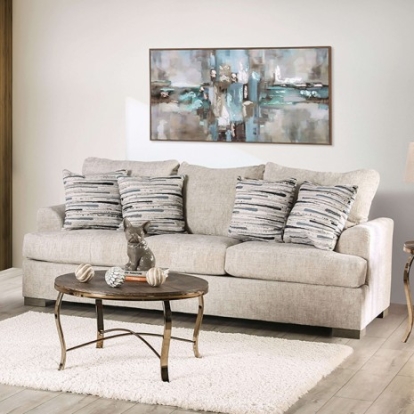 Furniture of America Leytonstone Transitional Fabric Solid with Wood Cream Sofa Model SM1209-SF