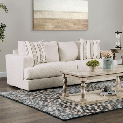 Furniture of America Flintshire Transitional Chenille Solid with Wood Beige Sofa Model SM1210-SF