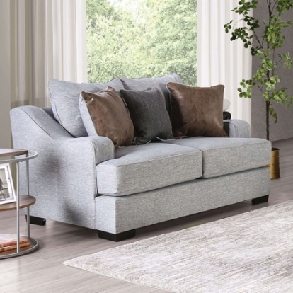 Furniture of America Skyline Transitional Fabric Leatherette Solid with Wood Light Gray-Brown Loveseat Model SM1211-LV