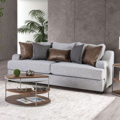 Furniture of America Skyline Transitional Fabric Leatherette Solid with Wood Light Gray-Brown Sofa Model SM1211-SF