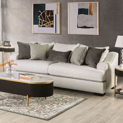 Furniture of America Skyline Transitional Fabric Leatherette Solid with Wood Pewter-Gray Sofa Model SM1212-SF