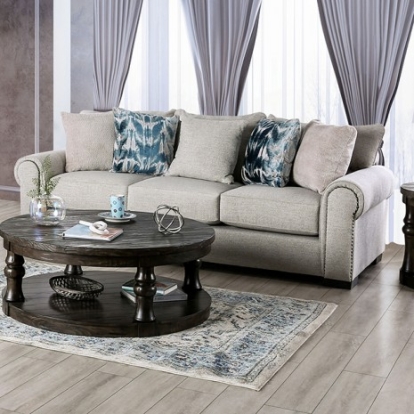 Furniture of America Laredo Transitional Linen-Like Solid with Wood Beige Sofa Model SM1215-SF