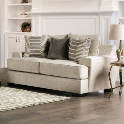 Furniture of America Holborn Transitional Chenille Solid with Wood Beige Loveseat Model SM1219-LV