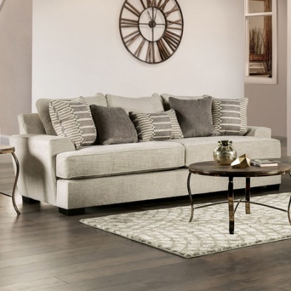 Furniture of America Holborn Transitional Chenille Solid with Wood Beige Sofa Model SM1219-SF