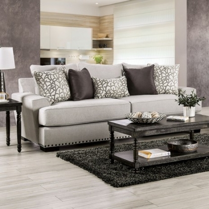 Furniture of America Picotee Transitional Linen-Like Solid with Wood Light Gray-Charcoal Sofa Model SM1279-SF