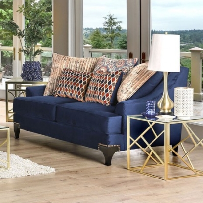 Furniture of America Sisseton Transitional Small Weave Chenille Solid with Wood Navy Love Seat Model SM2210-LV