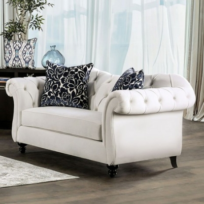 Furniture of America Antoinette Glam Velvet-Like Solid with Wood White Loveseat Model SM2228-LV