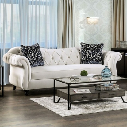 Furniture Of America Antoinette Glam Velvet-Like, Solid Wood, Others White Sofa | SM2228-SF