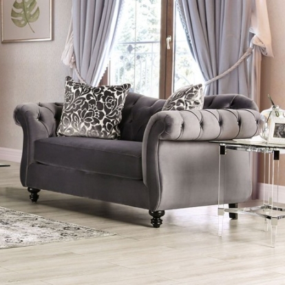Furniture of America Antoinette Glam Velvet-Like Solid with Wood Gray Loveseat Model SM2229-LV