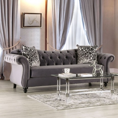Furniture of America Antoinette Glam Velvet-Like Solid with Wood Gray Sofa Model SM2229-SF