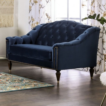 Furniture of America Martinique Transitional Velvet-Like Solid with Wood Blue Loveseat Model SM2230-LV