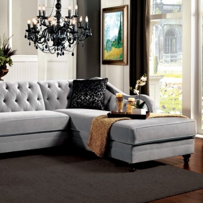 Furniture of America Rotterdam Glam Fabric Solid with Wood Warm Gray-Black-Silver Sectional Model SM2261-PK