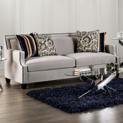 Furniture Of America Montecelio Transitional Velvet-Like, Solid Wood, Others Light Gray/Navy Sofa | SM2270-SF