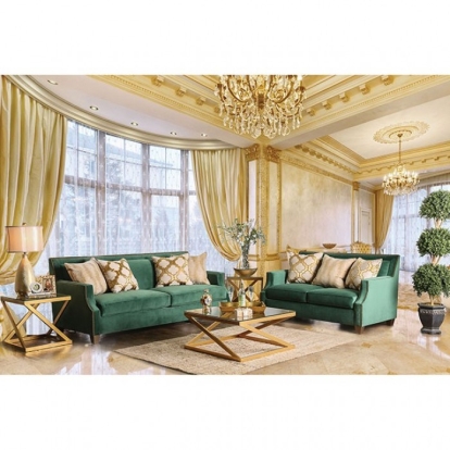 Verdante Emerald Green/Gold Sofa with Loveseat Model SM2271-2PC by Furniture of America