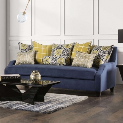 Furniture of America West Brompton Transitional Velvet-Like Solid with Wood Navy-Yellow Sofa Model SM2274-SF
