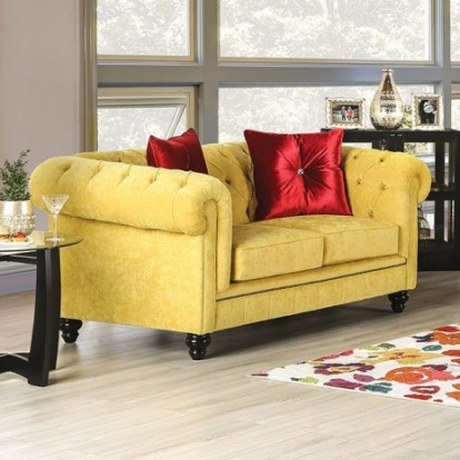 Furniture of America Eliza Glam Microfiber Solid with Wood Royal Yellow-Red Love Seat Model SM2284-LV