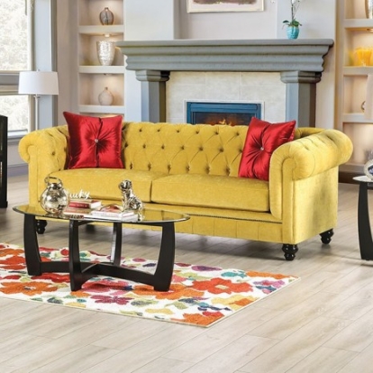 Furniture Of America Eliza Glam Microfiber, Solid Wood Royal Yellow/Red Sofa | SM2284-SF