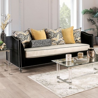 Furniture of America Maya Transitional Microfiber Solid with Wood Black-Beige Sofa Model SM2285-SF