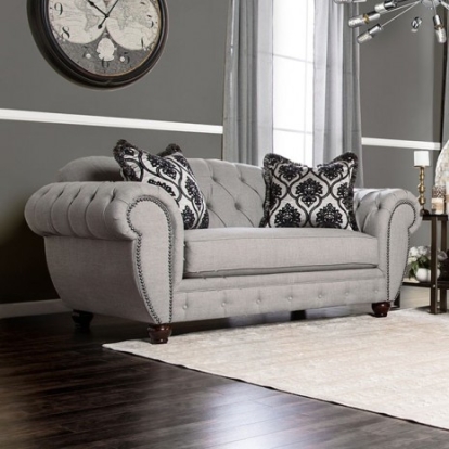 Furniture of America Viviana Glam Linen-Like Solid with Wood Gray-Black Love Seat Model SM2291-LV