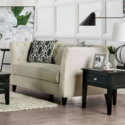 Furniture Of America Monaghan Transitional Chenille, Solid Wood, Others Ivory Love Seat | SM2665-LV