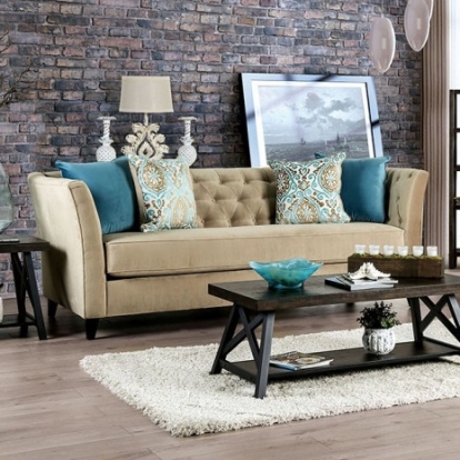 Furniture of America Monaghan Transitional Chenille Solid with Wood Camel Sofa Model SM2666-SF