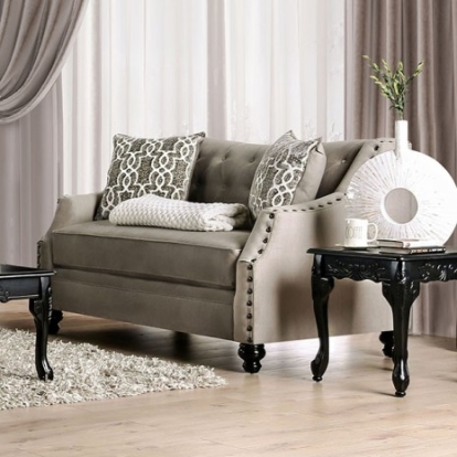 Furniture of America Ezrin Transitional Small Weave Chenille Solid with Wood Light Brown Love Seat Model SM2668-LV