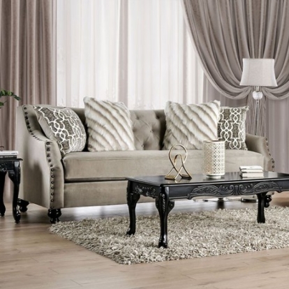 Furniture of America Ezrin Transitional Small Weave Chenille Solid with Wood Light Brown Sofa Model SM2668-SF