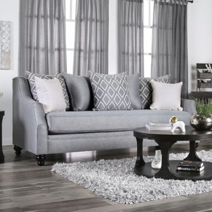 Furniture of America Nefyn Transitional Burlap Weave Solid with Wood Gray Sofa Model SM2670-SF