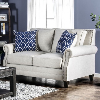 Furniture of America Giovanni Transitional Linen-Like Beige-Blue Love Seat Model SM2672-LV